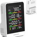 Air Quality Monitor Indoor, 5 in 1 Portable Real-Time Smart Air Quality Tester with CO2 Monitor, HCHO, TVOC, Temperature, Humidity Detector for Home, Office, Car, Hotel (White)