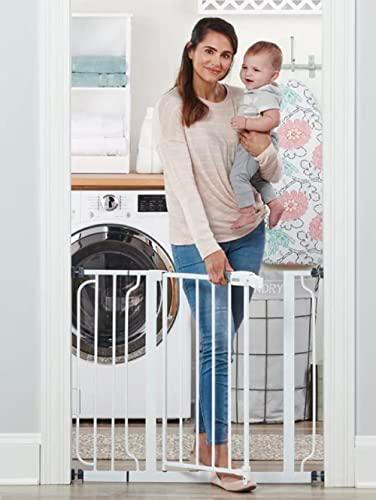 Regalo Safety 29-38.5" Baby Gate for Doorways & Bottom of Stairs, Pressure Mounted Baby Gate with Door for Babies, Toddlers & Pets, Tested & Safe for 30 Years, American Designed, American Owned, White