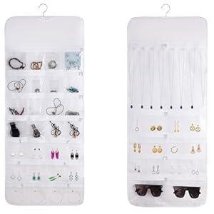 Double-Sided Hanging Jewelry Organizer with 48 Pockets and 8 Hooks  Versatile Accessories Holder for Earrings, Necklaces, Rings, Glasses
