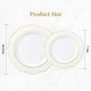realluck 100PCS White and Gold Plastic Plates, Elegant Baroque Gold Rim Disposable Plates - 50 Dinner & 50 Dessert Plates, fancy plastic plates for Wedding, Anniversary