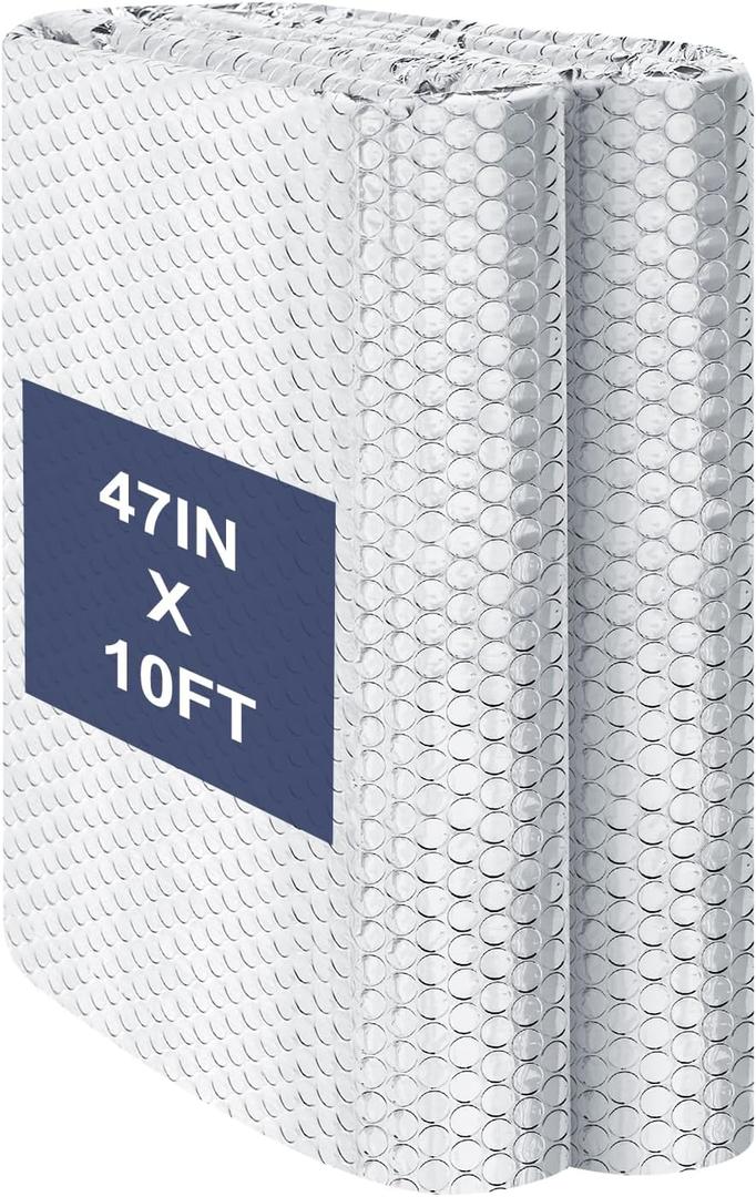 Double Reflective Bubble Foil Insulation Foam, Aluminum Foil Thermal Insulation Radiant Barrier for Window, Garage Door, RV, Roof (47IN X 10FT)