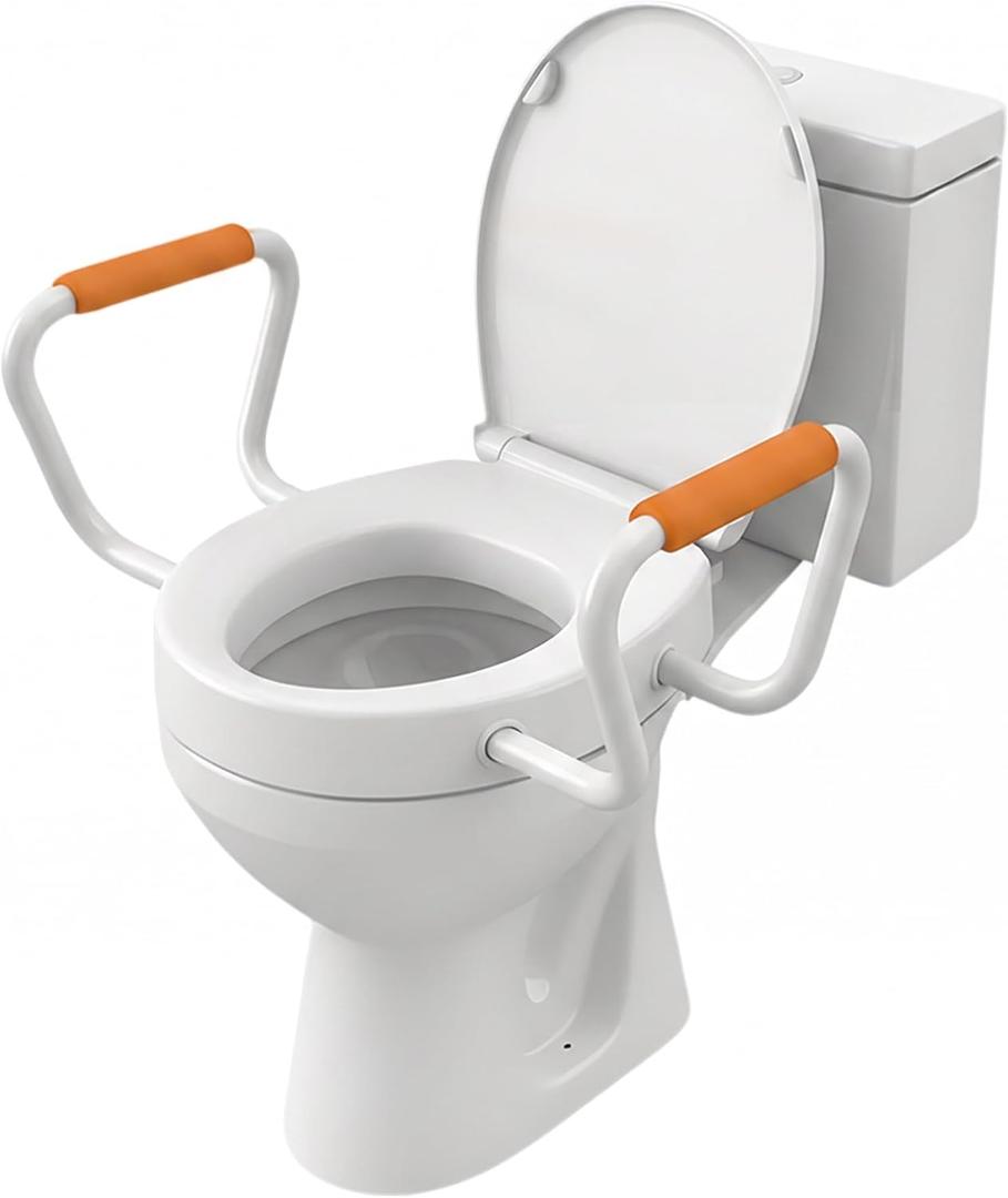 Huttdmel Round Raised Toilet Seat with Handles, 2.8" Elevated Toilet Seat Riser, Soft Close, Quick Release, Non-Slip Heavy Duty Bathroom Safety Seat for Seniors, Elderly, Disabled & Post Surgery