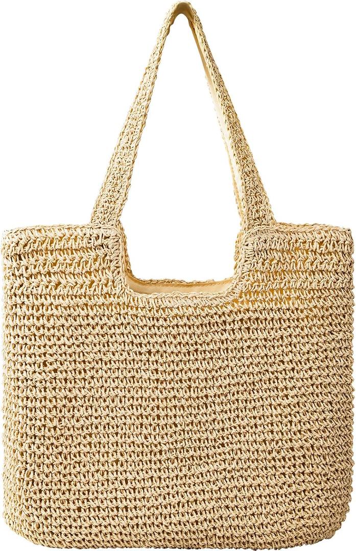 Pleneal Straw Beach Bags for Women - Women Beach Handmade Woven Tote Bag, Summer Mesh Hollow Shoulder Bag for Holiday