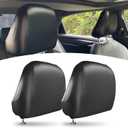 2 PCS Full Wrap Front Seat Headrest Cover, Comfortable Touch Stretch PU Leather Non-Marking Fit Waterproof Seat Headrest Protector, Washable Replacement Accessory for Cars (Black)