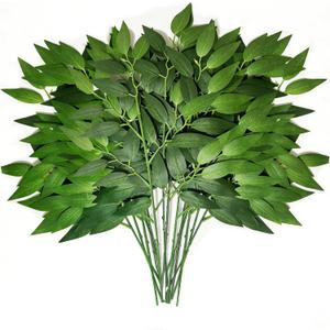 YUSKO 24Pcs Artificial Italian Ruscus Greenery Stems,Silk Greenery Plants Spray Faux Green Leaf Garland Branches Hanging Green Spray Decoration for DIY Wedding Arch, Bouquet,Home Decor