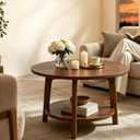 2-Tier Round Coffee Table, 28‘’ Wood Nesting Side Table with Storage Shelf, Natural Walnut Wood Tables for Living Room, Space Saving Accent Table, 28x28x18''