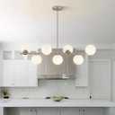 Brushed Nickel Linear Kitchen Island Pendant Light Mid Century Modern 7-Lights Globe Chandelier Pendant Light Milk Glass Chandelier Silver Dining Room Light Fixture (Silver)
