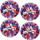 4Pcs Upgraded 12inch Metallic Cheerleading Pom Poms, HOLENGS Cheerleader Pompoms Cheer Poms for Kids Adults, Cheering Squad Pompoms for School Sports Games Dance Party (Blue and Red and Sliver)