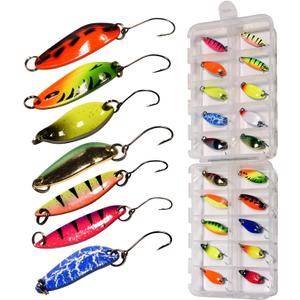 THKFISH Spoon Fishing Lures for Trout Spoons Hard Baits Single Hook Trout Lures Metal Fishing Lures for Char Perch 12Pcs/20Pcs/15Pcs