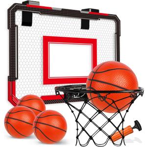TOY Life Basketball Hoop Indoor for Kids Over The Door Room Office Mini Hoop Basketball Hoop Indoor Kids Teens Adults Basketball Toy Basketball Goal with 4 Balls
