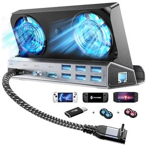 YCE 14-in-1 Dual Fan Steam Deck Dock for Valve Steam Deck & OLED/Switch & 2/Asus ROG Ally & X/Lenovo Legion Go & S & 2/MSI Claw,Nintendo Switch 2 Dock,Steam Deck Accessories,Switch 2 Docking Station