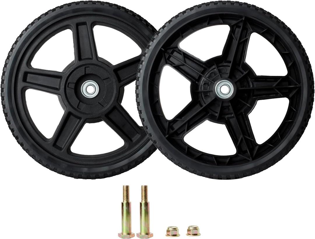 Replacement 12 Inch Lawn Mower Wheels for Most Standard Push Lawn Mowers, Generator, Garden Tiller, Handtruck - Universal Push Mower Wheels with Bolts & Lock Nuts Kit (Set of 2)