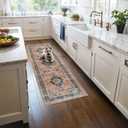 Washable 2x5 Hallway Runner Rug: Indoor Vintage Water Resistant Kitchen Entryway Rug Soft Living Room Bedroom Carpet Thin Low Pile Non Slip Floor Mat for Bathroom Laundry Dining Room(2X5,Orange)