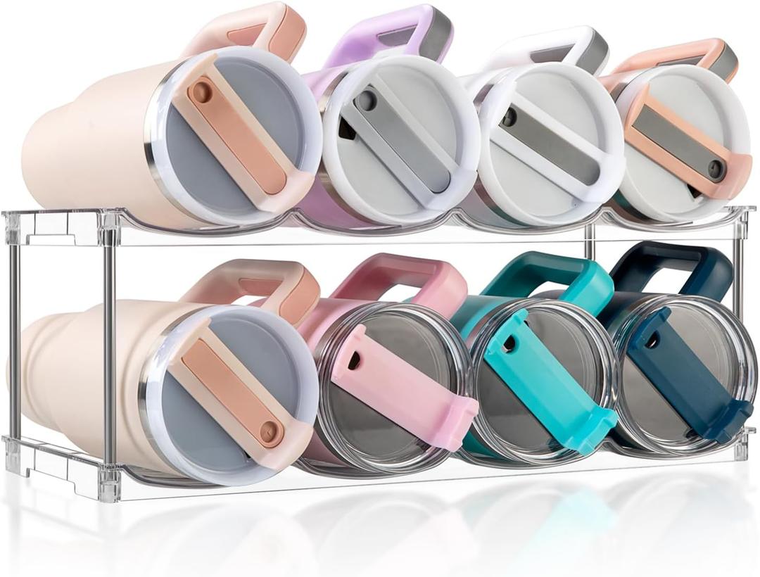 Larger Water Bottle Organizer for Stanley 40 oz Tumbler, Stackable Water Bottle Holder Rack for Cabinet, Kitchen Storage Organizer for for Stanley Cup Accessories, Tumbler Storage Holder2 Pack