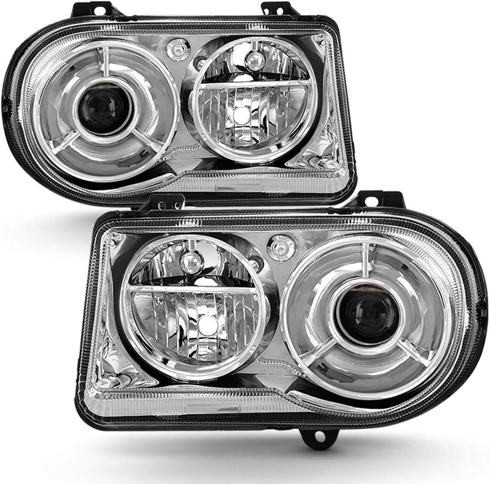 ACANII - For 2005-2010 Chrysler 300C [Factory OE Style] Chrome Headlights Headlamps Replacement Driver + Passenger Side, 2 Pack 