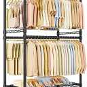 P4 Plus Rolling Clothes Rack Heavy Duty, Clothing Racks for Hanging Clothes, Free Standing Garment Racks with Wheels, Portable Closet Rack 45''W × 20.5''D × 80.5''H, Max Load 570 Lbs, Black