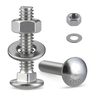 1/4-20 x 2-1/2" Carriage Bolts 304 Stainless Steel 18-8,Round Head Square Neck (18Sets) Bolts and Nuts Kit with Flat Washers