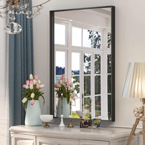 Keonjinn Black Bathroom Mirror 24 x 36 Inch Rectangular Wall Mirror Brushed Metal Frame Black Mirror Modern Farmhouse Mirror, Framed Rectangle Bathroom Mirror for Over Sink(Horizontal/Vertical)