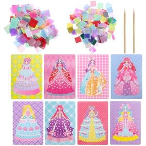 LOGOFUN 2 Sets DIY Unfinished Fabric Poking Art Material Kids Painting Clothing Crafts for Children Playting Supplies - Pink