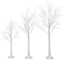 Set of Lighted Birch Tree – 4FT 48 LED/5FT 72 LED/6FT 96 LED Artificial Trees with Warm White Lights for Indoor and Outdoor Christmas Decoration