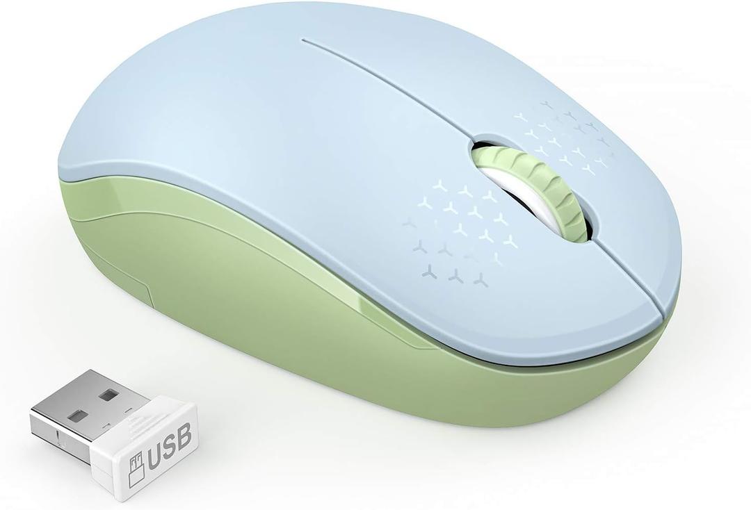 seenda Wireless Mouse for Laptop, 2.4G Noiseless Mouse with USB Receiver - Optical Tracking Portable Computer Mice for Chromebook, PC, Tablet, Windows, 24 Months Battery Life - Light Blue & Olive Green