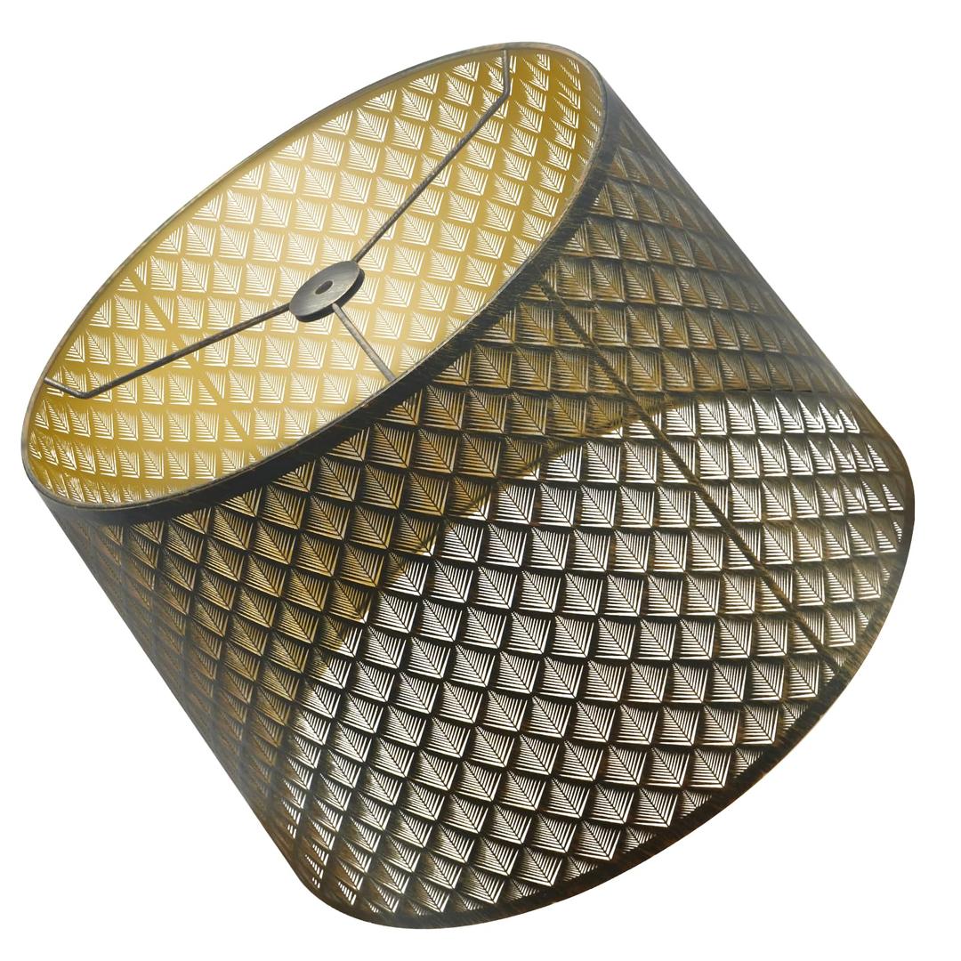 Drum Metal Lamp Shade with Etched Small Arrowhead Pattern, 14x16x11 inches, Vintage Iron Cover, Antique Color, Metal Lampshade for Bedroom Living Room and Table/Floor Lamps Replacement (Black/Gold)