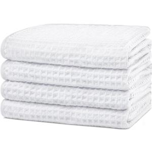 HOMEXCEL 4 Pack Premium Waffle Hand Towels, Microfiber Hand Towels for Bathroom, Ultra Soft, Highly Absorbent and Quick Dry Towel for Bathroom, Gym, Shower, Hotel, Spa and Kitchen, 15 x 25 Inch (White)