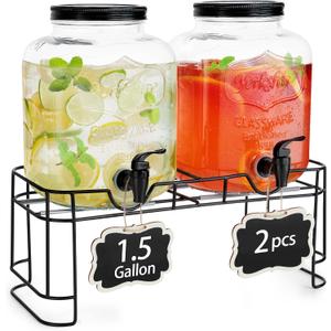 2 PCS 1.5 Gallon Drink dispenser For Parties, Beverage Dispenser With Stand, Large Water Drink Dispensers With Spigot for BBQ, Picnic, Party, Ideal for Lemonade,Juice, Tea, and Party Drinks
