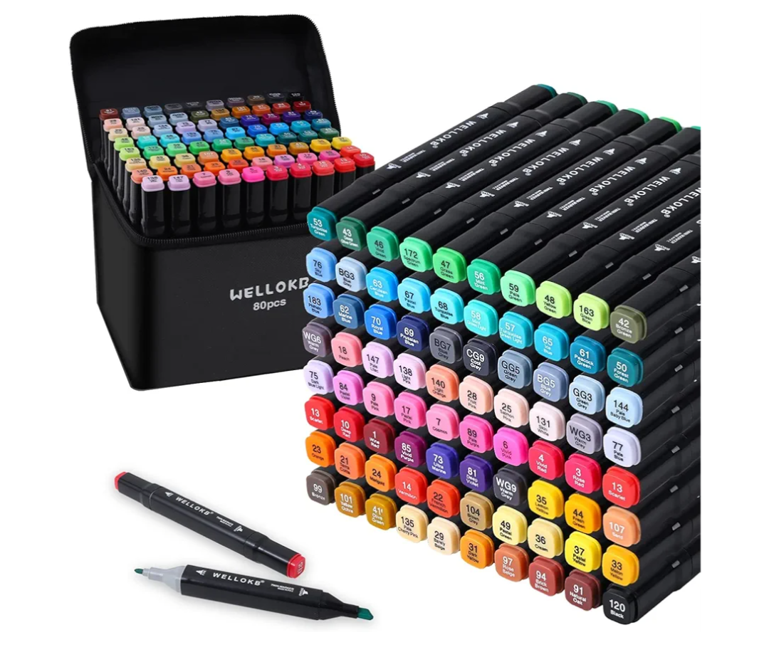 Alcohol Markers, 80 Colors Dual Brush Tip Permanent Art Markers, Coloring Marker, for Book Painting Card Making, Christmas gift for Adults Artists