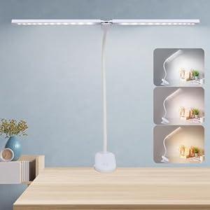 deaunbr LED Reading Light with Clip, Desk Lamp 48 LEDs 2600mAh Battery USB Rechargeable Book Lights Stepless Adjustable Brightness Eye Protection Table Lamps for Bed Headboard, Home, Office, White