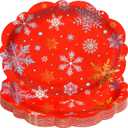 2 x Treasure Cove Christmas Snowflake Oval Paper Plates Large Disposable Red Christmas Plates Winter Snowflake Platters Tableware Decor for Xmas Holiday New Year Party Supplies 24Pcs 10" x 12"