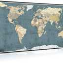 Welmeco Large Office Wall Decoration Retro Detailed World Map Canvas Prints with Premium Black Frame Vintage Push Pins Travel Map of The World Picture Artwork for Modern Home Office Living Room Decor