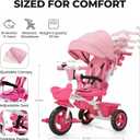 EOOWOY Toddler Tricycle with Push Handle, 7 in 1 Stroller Trike with 360 Swivel Seat, Reclining Backrest, All-Terrain Wheels, Dual Brakes, Canopy & Storage, Gift for Kids 18 Months to 5 Years, Pink, Medium