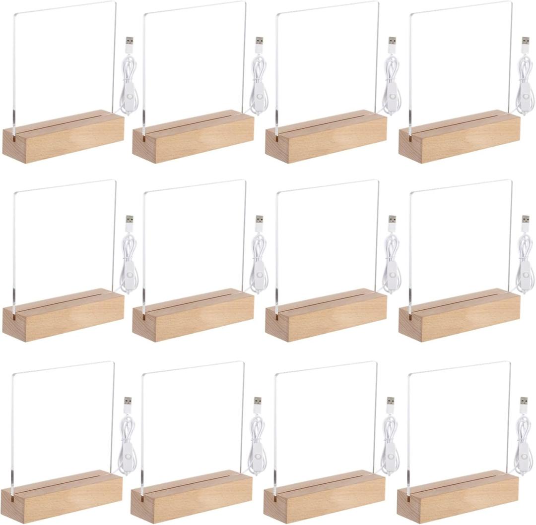 Led Wooden Acrylic Light Base and Blanks (12) 7''Led Acrylic Light Base, Transparent Acrylic Night Lights with USB Cables