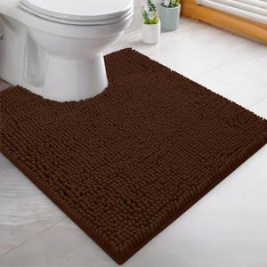LuxUrux Bath Mat-Extra-Soft Plush Bath Shower Bathroom Rug,1'' Chenille Microfiber Material, Super Absorbent Shaggy Bath Rug. Machine Wash & Dry (20 x 20, Brown)