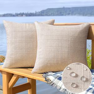 MIULEE Outdoor Waterproof Throw Pillow Covers Decorative Farmhouse Water Resistant Cushion Covers for Tent Patio Garden Couch Sofa Pack of 2, 18x18 Inch Beige