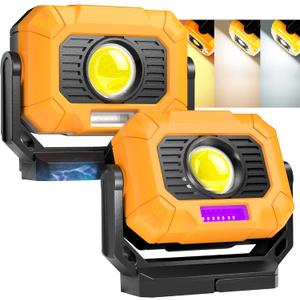 Adelante 2Pack Magnetic Work Light Rechargeable, 1500LM LED Work Light, 360 Rotating Stand 3 Color Temperature 12 Modes Waterproof Bright Flashlight for Mechanic, Shop, Working on Cars, Power Outages