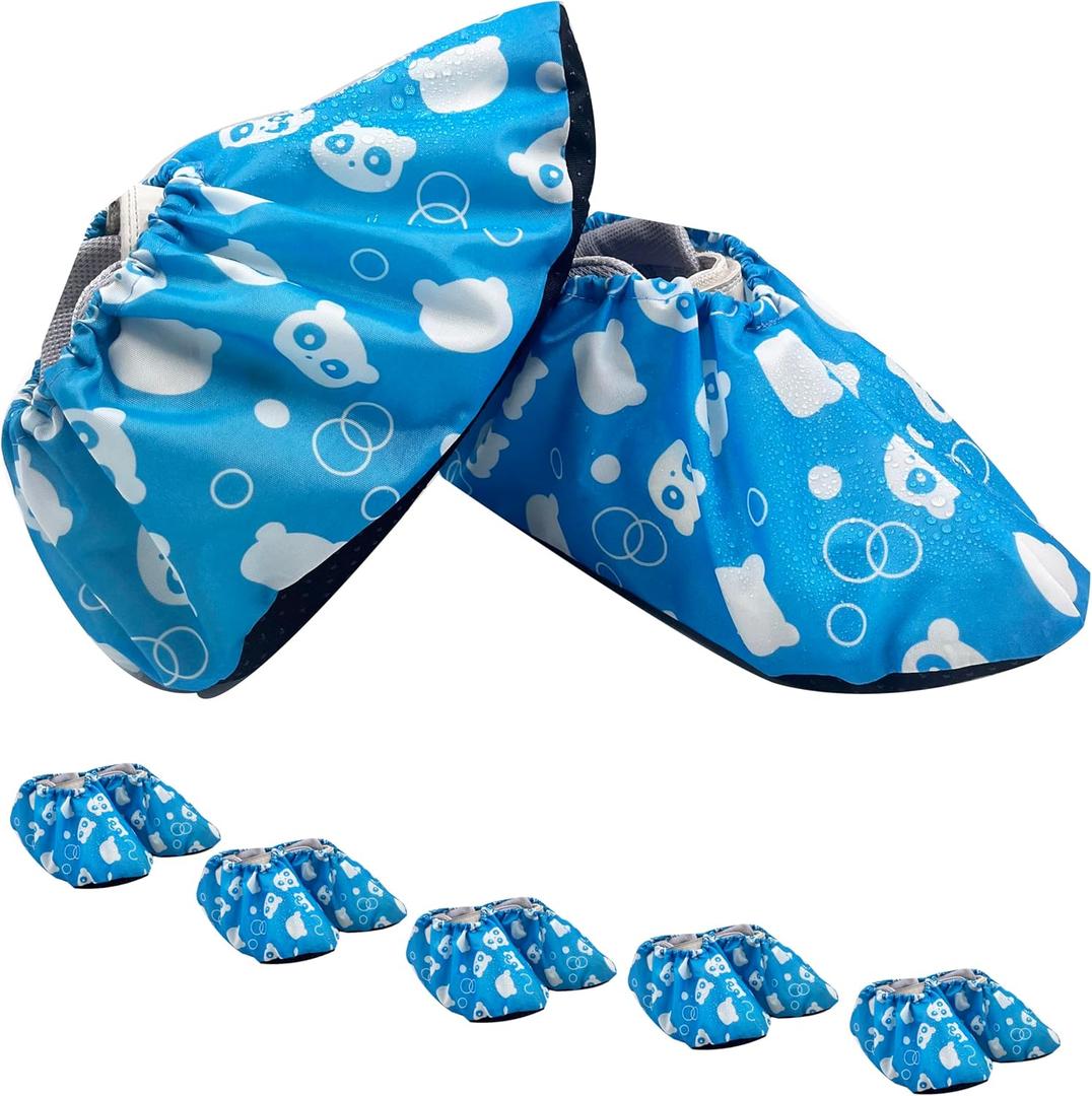 5 Pairs Kids Shoe Covers Reusable Non Slip Washable Dustproof Durable Waterproof Boots Cover For Indoors Floors Kindergarten Elementary School (Small, Blue)