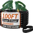 PlugSaf 100 FT 25 Amp RV Extension Cord Outdoor, 10AWG 125V 3125W STW Green
NEMA TT-30P/R, Flexible 10 Gauge Extension Cord Heavy Duty, 100 Foot RV Power Cord Waterproof with Grip Handle, ETL Listed