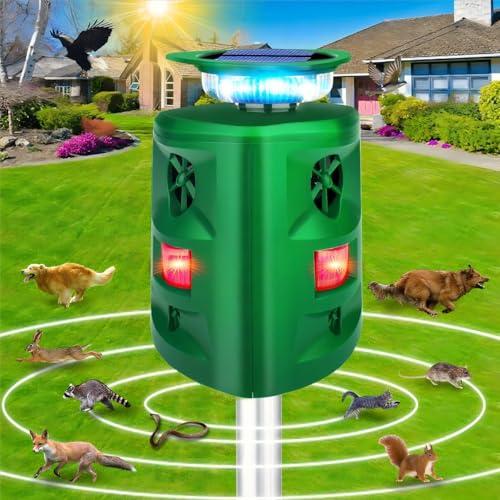 360°Solar Ultrasonic Animal Repellent, Deer Repellent Devices Cat Repellent Outdoor, Waterproof Squirrel Raccoon Rabbit Skunk Dog & Bird Deterrent with Motion Sensor & Flashing Light for Garden Yard