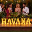 Aurelema 6 Pcs Havana Party Decorations Light up Sign Havana LED Marquee for Hot Night Party Supplies Battery Powered Tropical Alphabet Letter Summer LED Lights for Night Birthday, 6.3 inches