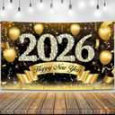 Katchon, Xtralarge Happy New Year Banner - 72x44 Inch | Happy New Year 2026 Banner for New Years Decorations 2026 | New Years Backdrop for New Years Eve Party Supplies 2026 | NYE Decorations 2026 (Gold)
