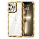 SKYLMW Compatible with iPhone 13 Pro Max Case, Kawaii Cute Curly Wave Frame Luxury Plating Edge, Stylish Glossy Clear Back, Soft TPU Shockproof Protective Cases for iPhone 13 Pro Max, Gold