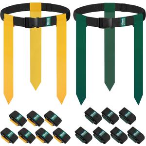 Flag Football Belts, 14 Player Flag Football Set with 42 Flags for Kids Youth and Adults Training Equipment (Green and Yellow)