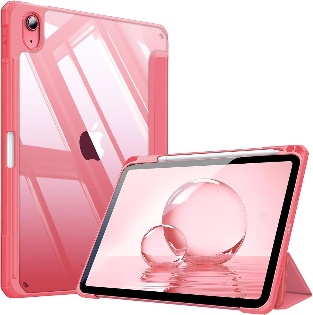 Fintie Hybrid Slim Case for iPad (A16) 11th Generation 11 Inch (2025), iPad 10th Generation 10.9 Inch (2022) - Shockproof Cover with Clear Transparent Back Shell & Pencil Holder, Pink