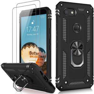 LUMARKE for Google Pixel 3A Case with Screen Protector,Pass 16ft. Drop Tested Military Grade Protective Phone Cover with Magnetic Ring Kickstand Compatible with Car Mount Holder Black