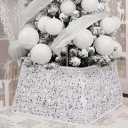 XmasExp Christmas Tree Collar, 24 inch Sequin Tree Skirt Stand Base Cover for Home Decor, Medium Size 4 Piece, White (Small)