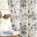 jinchan Linen Toile Curtains Botanical Floral Curtain 96 Inches Long for Living Room Toile de Jouy French Country Farmhouse Curtains Grommet Top Light Filtering Window Drapes 2 Panels Black on Beige