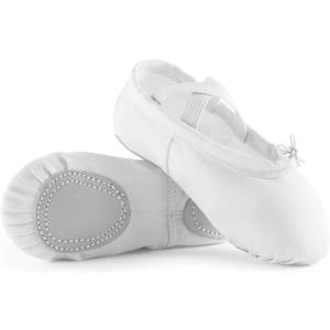 Canvas Ballet Shoes for Girls, Dance Practice Slippers Split Soft Leather Flat Shoes(Toddler/Little Kid/Big Kid) (White)