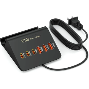 VHBW USB Charging Station 6 Ports, 35W Desktop Fast Charge Station for for Multiple Devices, Multi USB Nightstand Charger Station with Phone Stand (3A3C)